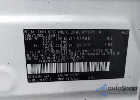 2022 Toyota Rav4 Hybrid Xle from USA, damaged, VIN 4T3RWRFV2NU076724